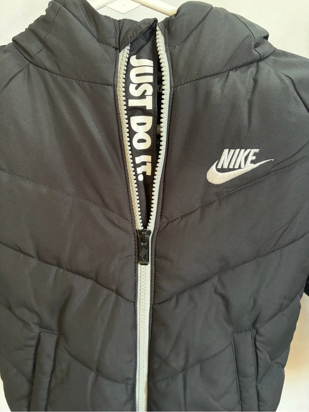 Nike Black Kids Hooded Puffer Jacket with White Logo